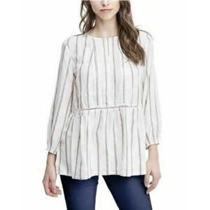 NWT Fever Crochet Insert Tan Ivory Vertical Stripe 3/4 Sleeve Peasant Top XXL